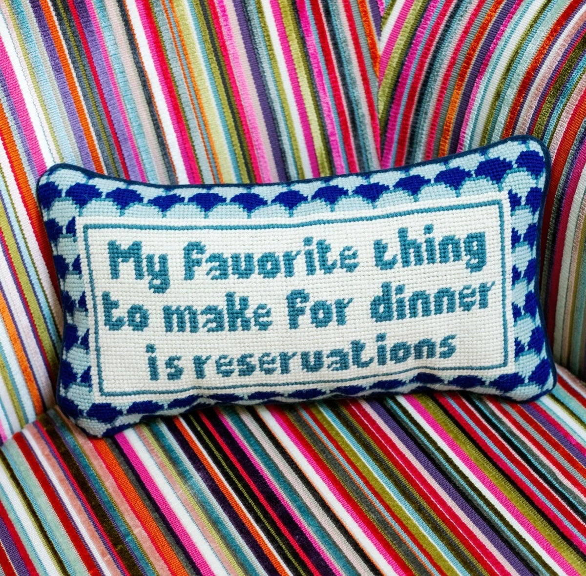 Furbish: Reservations Needlepoint Pillow