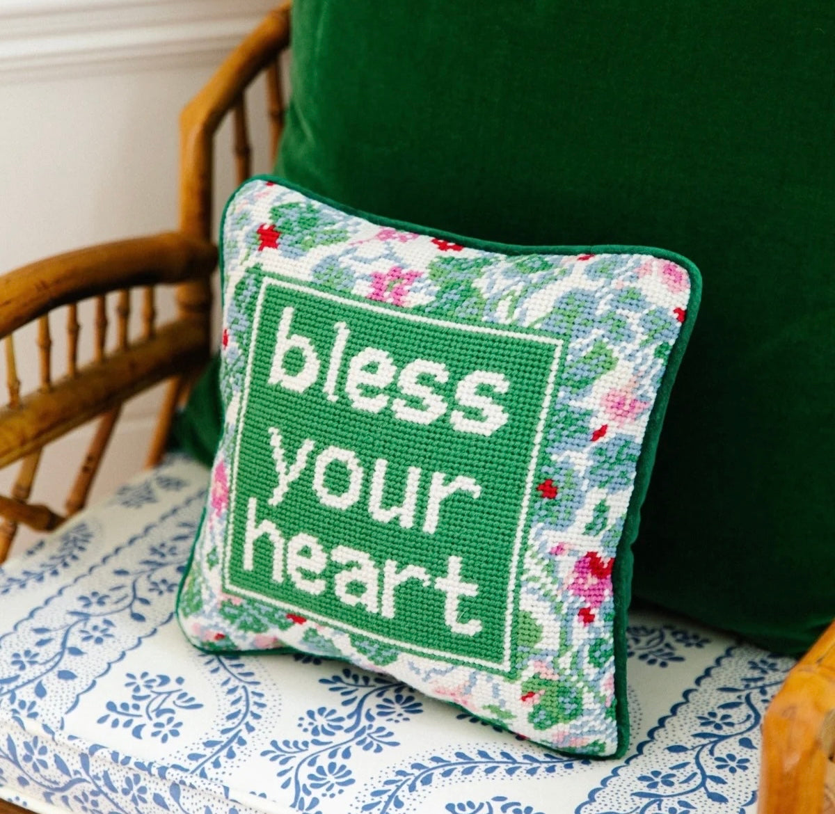 Furbish: Bless Your Heart Needlepoint Pillowea