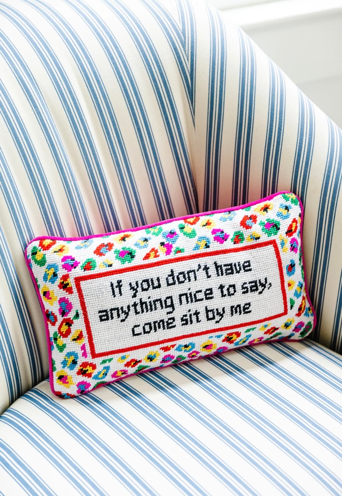 Furbish: Come Sit By Me Needlepoint Pillow