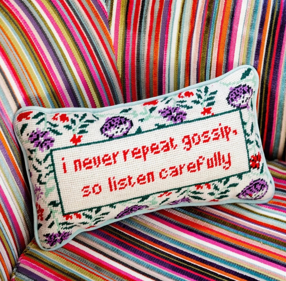 Furbish: Gossip Needlepoint Pillow