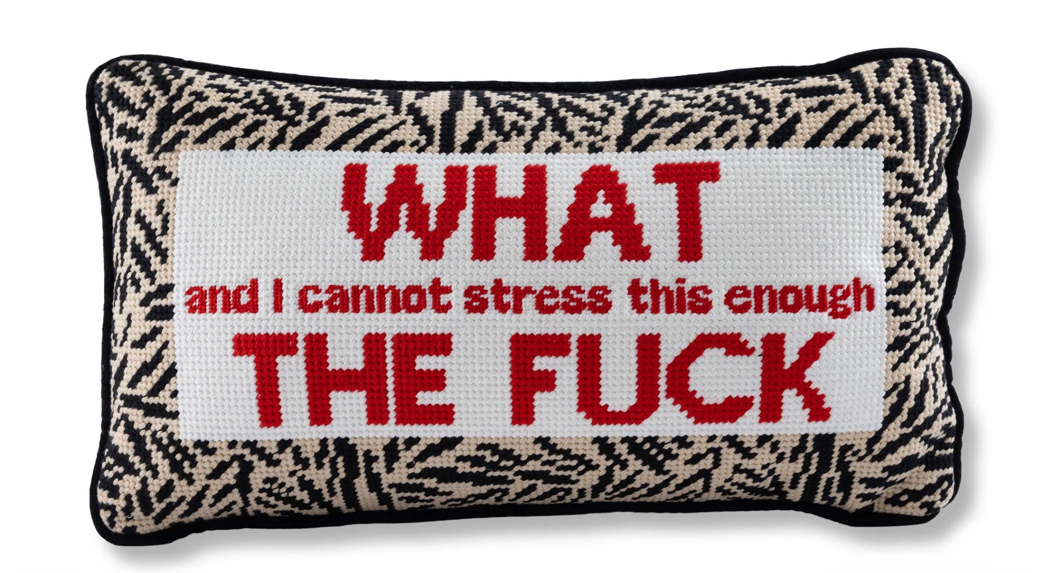 WTF needlepoint pillow
