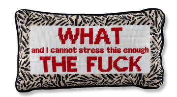 WTF needlepoint pillow