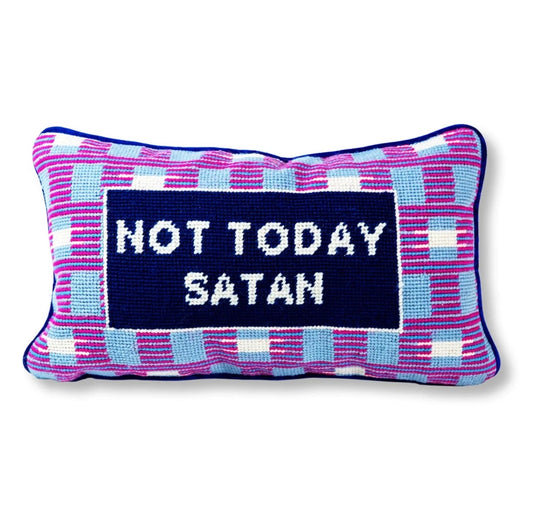 Furbish: Not Today Satan Needlepoint Pillow